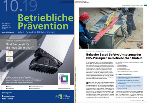 Cover Zeitschrift Betriebliche Prävention Oktober 2019 Artikel Umsetzung der BBS-Prinzipien im betrieblichen Umfeld